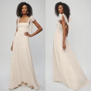 Reformation Cream Bridal Gown with Tie Shoulder Straps